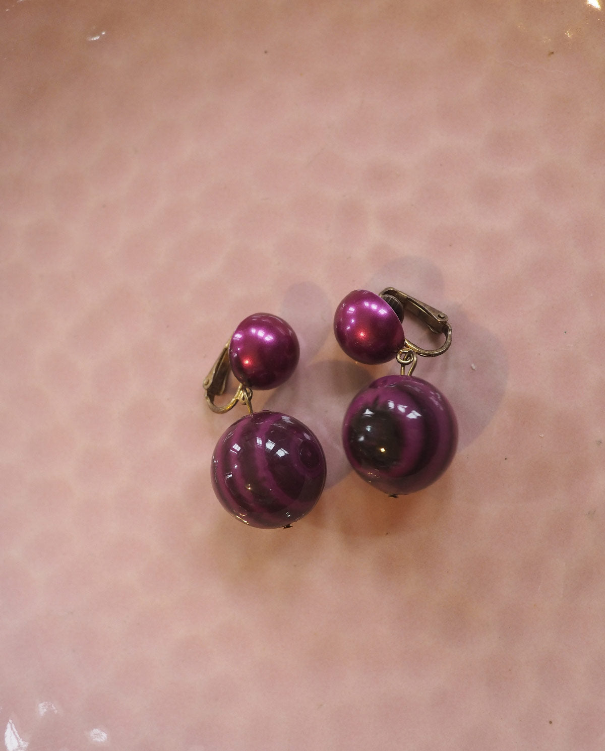 Purple Beaded Dangle Clip Ons