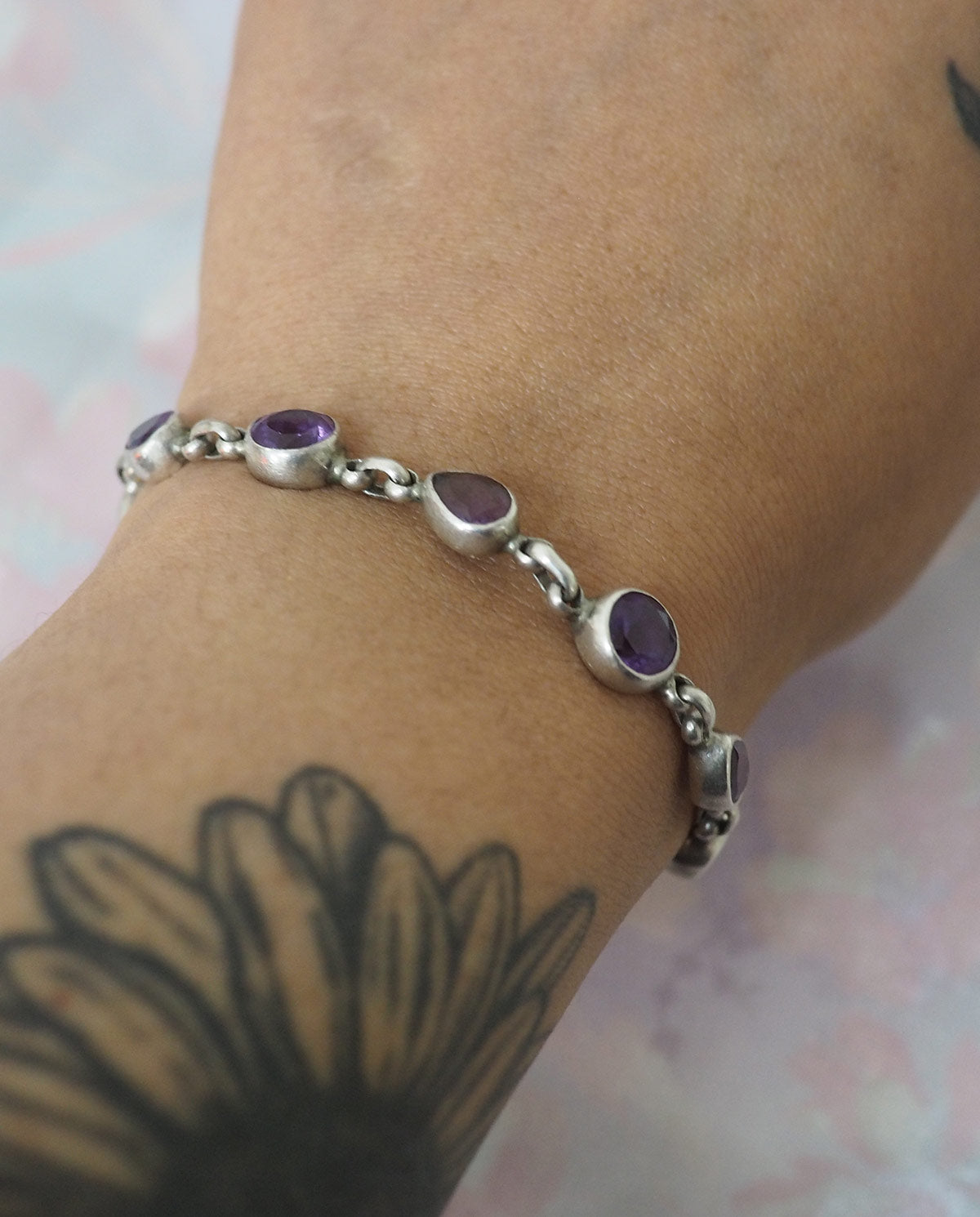 Purple Stone Silver Tone Bracelet