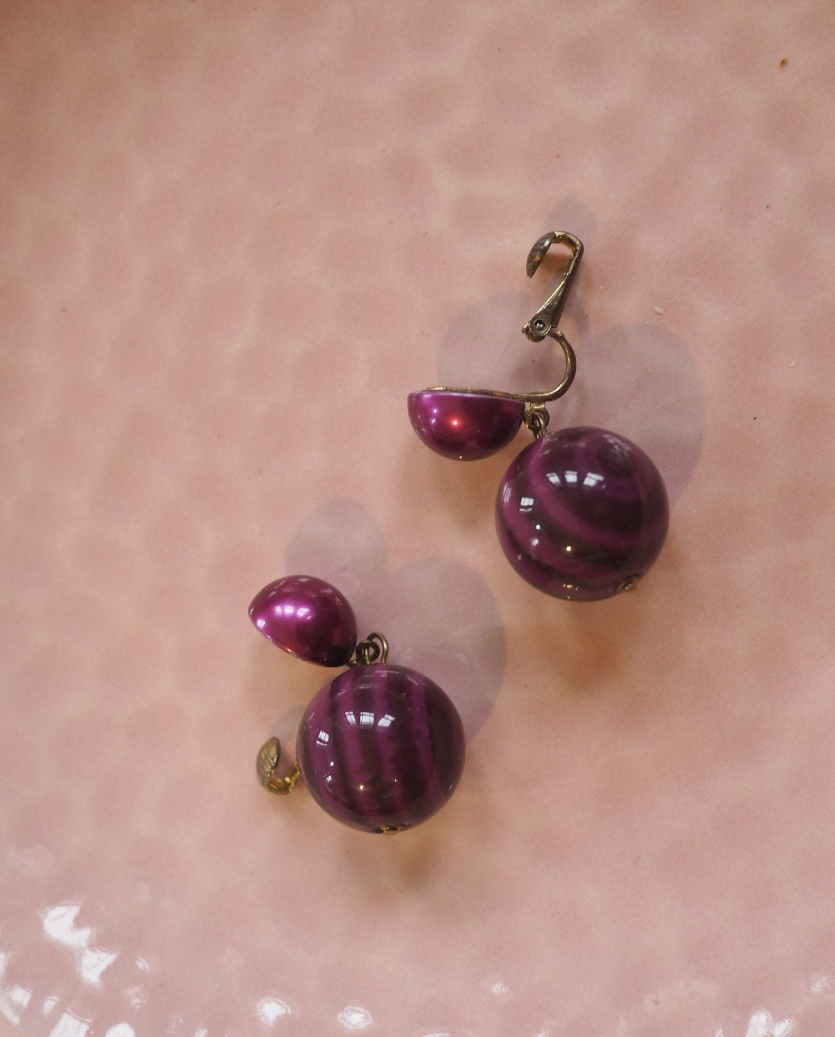 Purple Beaded Dangle Clip Ons
