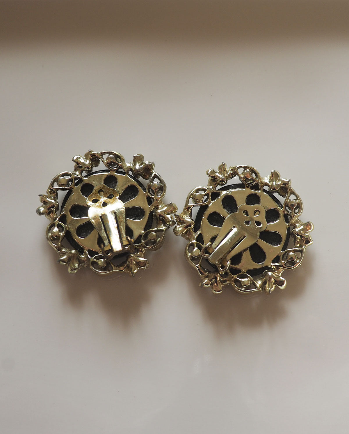 Black Enamel Rhinestone Clip Ons