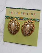 Load image into Gallery viewer, Gold Tone Faux Pearl Rhinestone Earrings
