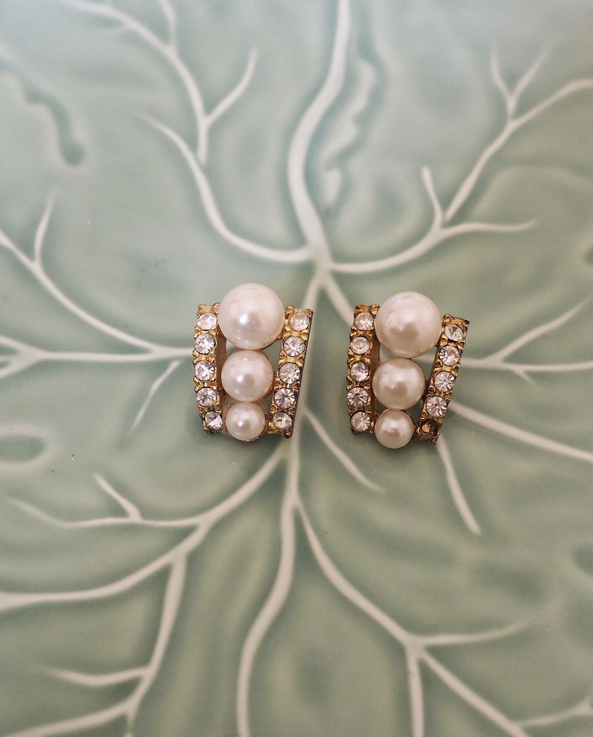 Rhinestone Pierced Faux Pearl Earrings