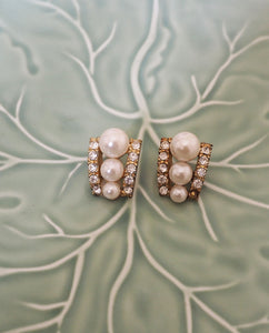 Rhinestone Pierced Faux Pearl Earrings