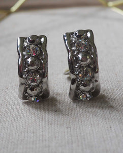 Silver Tone Half Hoop Rhinestone Clip Ons