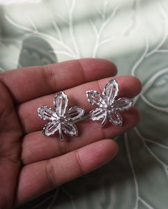 Silver Tone Autumn Leaf Clip Ons