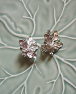 Load image into Gallery viewer, Silver Tone Coro Signed Leaf Clip Ons
