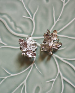 Silver Tone Coro Signed Leaf Clip Ons