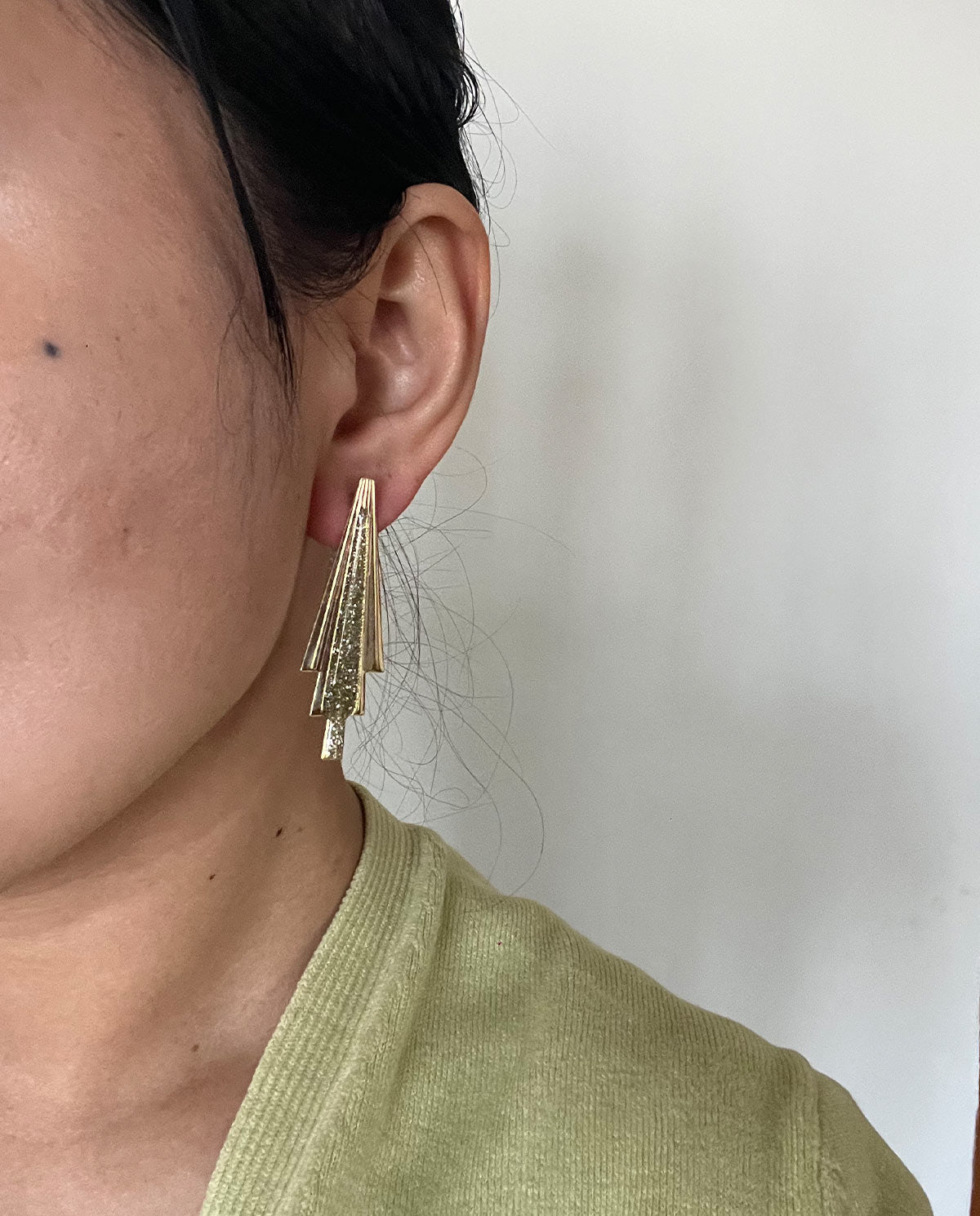 Gold Tone Shimmer Pierced Earrings