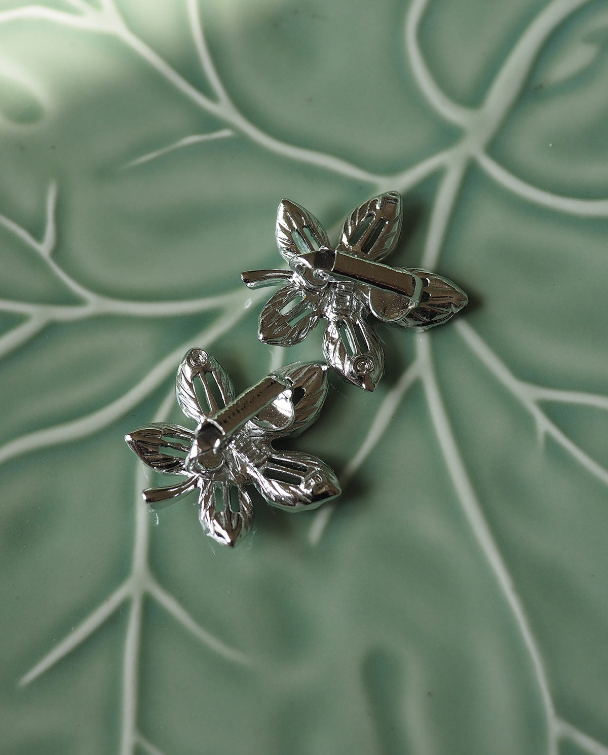 Silver Tone Autumn Leaf Clip Ons