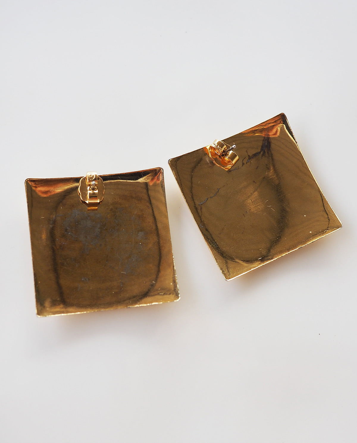 Gold Tone Square Floral Earrings