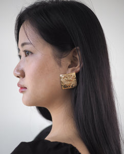 Gold Tone Square Floral Earrings