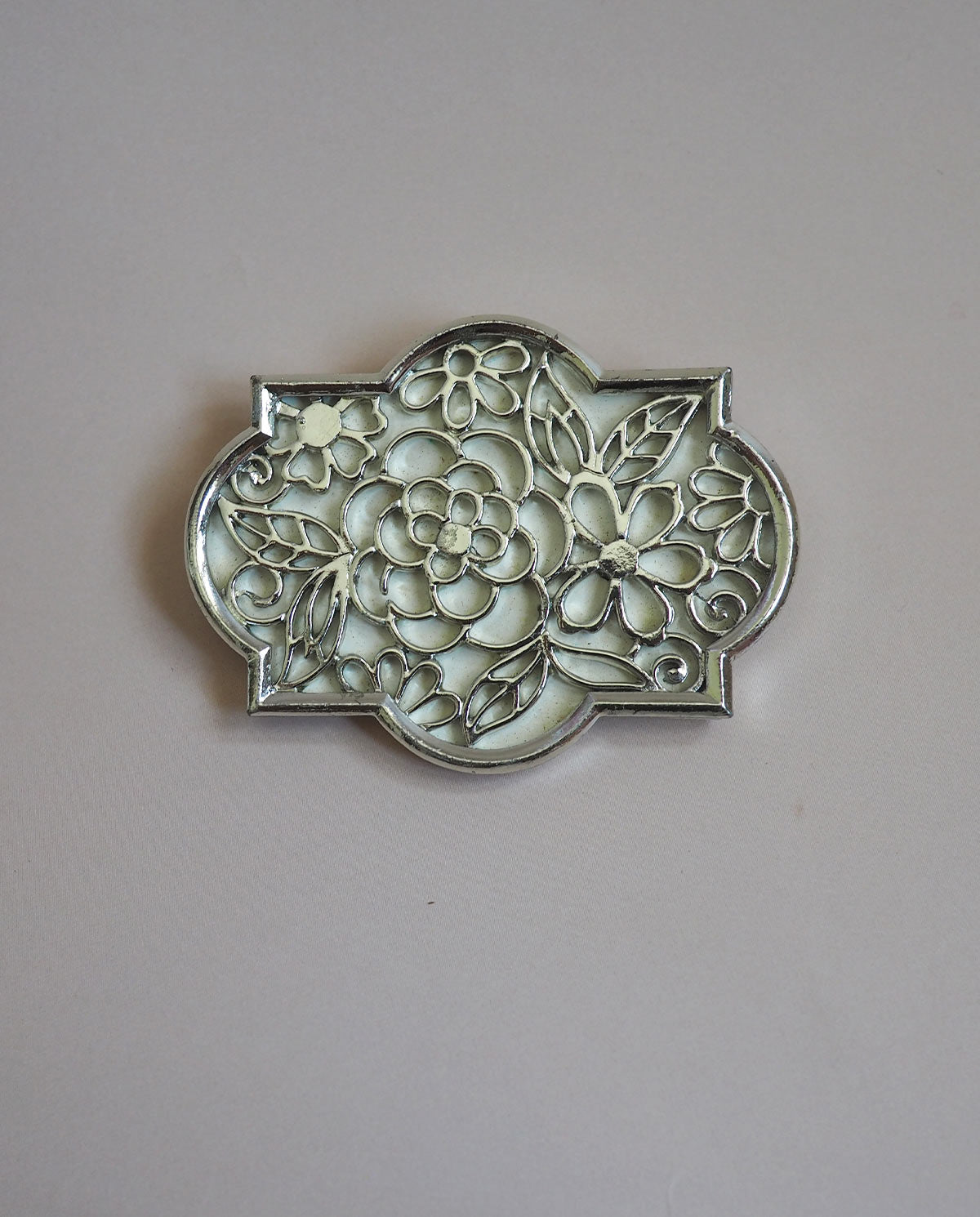 Large Silver Floral FIligree Brooch