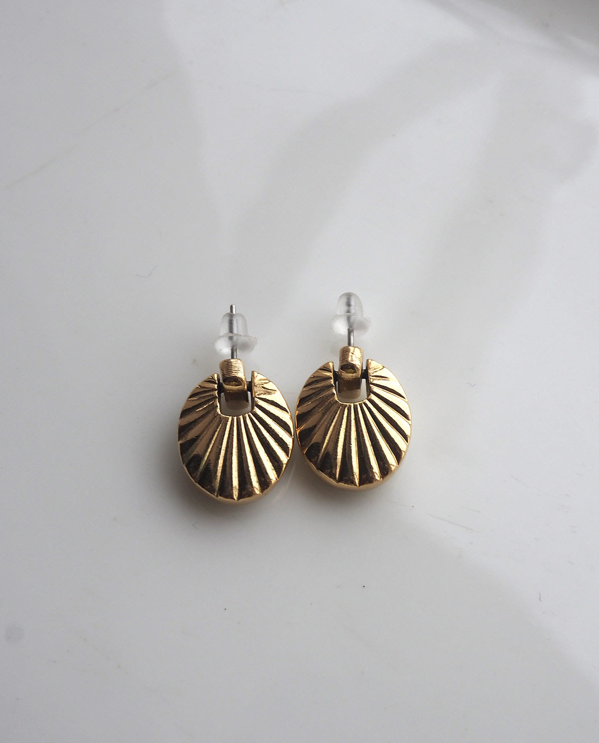 Double Side Gold Tone White Pierced Earring