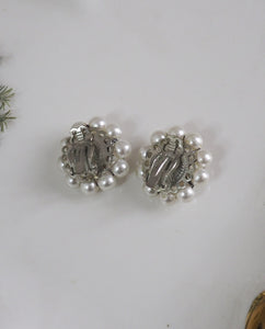 Silver Tone White Faux Pearl Clips