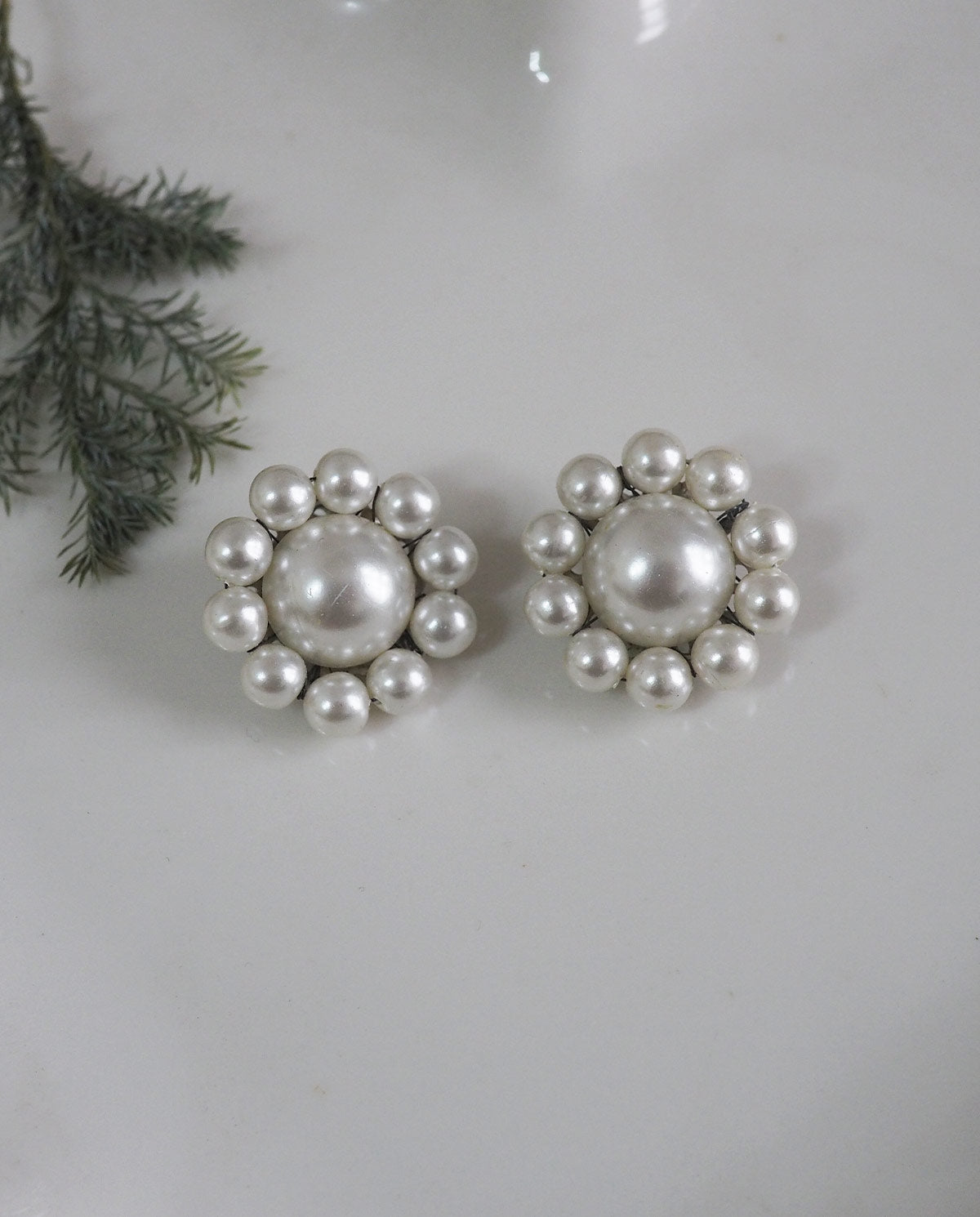 Silver Tone White Faux Pearl Clips