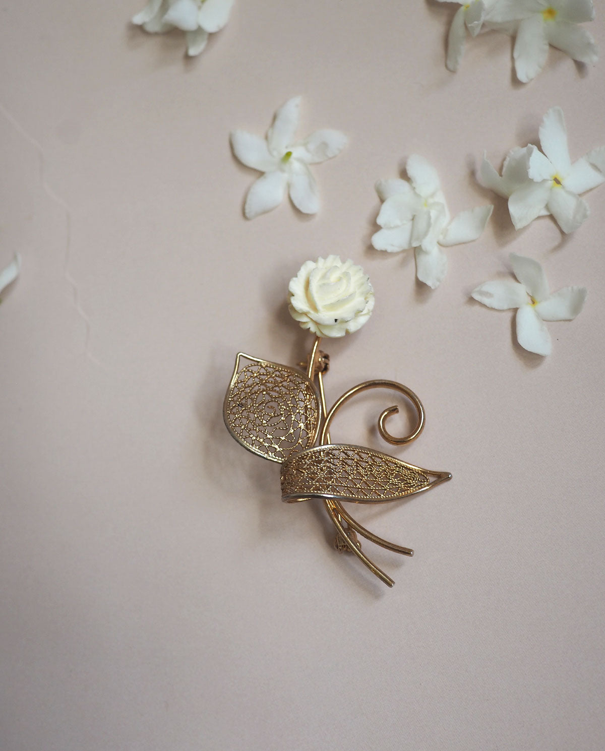 Dainty White Rose Brooch