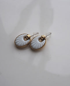 Double Side Gold Tone White Pierced Earring