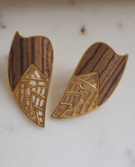 Load image into Gallery viewer, Gold Tone Wooden Texture Statement Earrings
