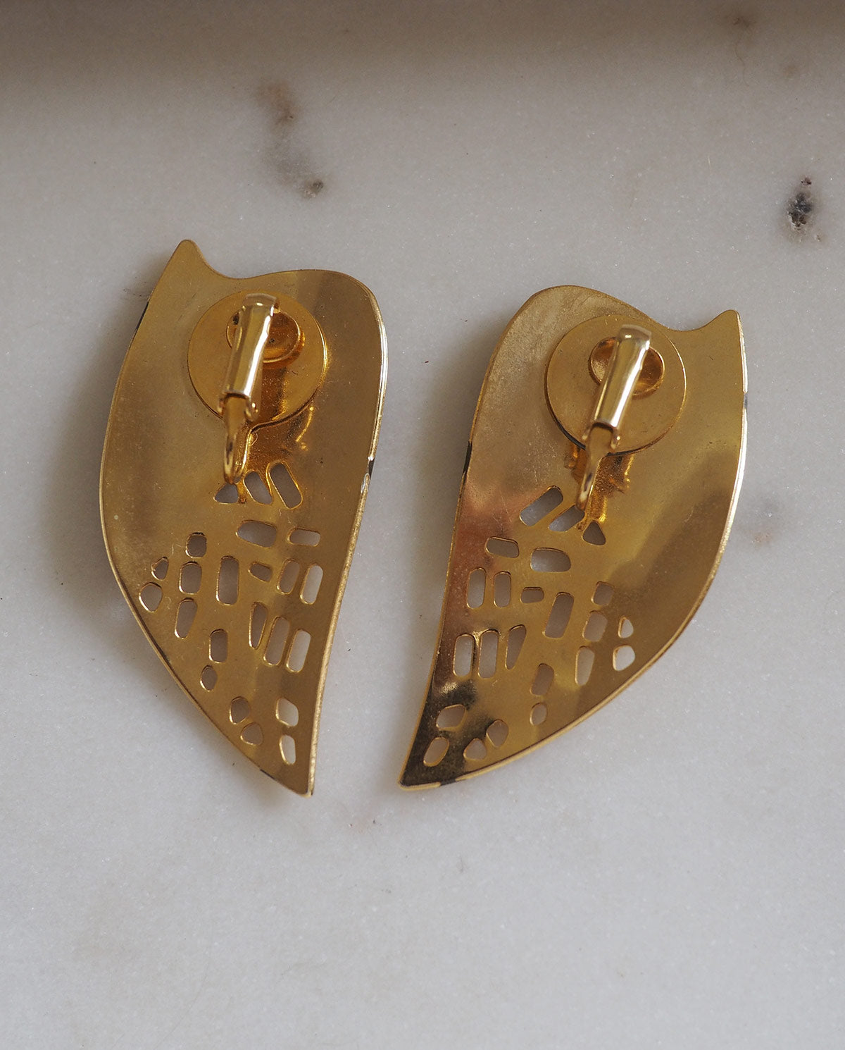 Gold Tone Wooden Texture Statement Earrings