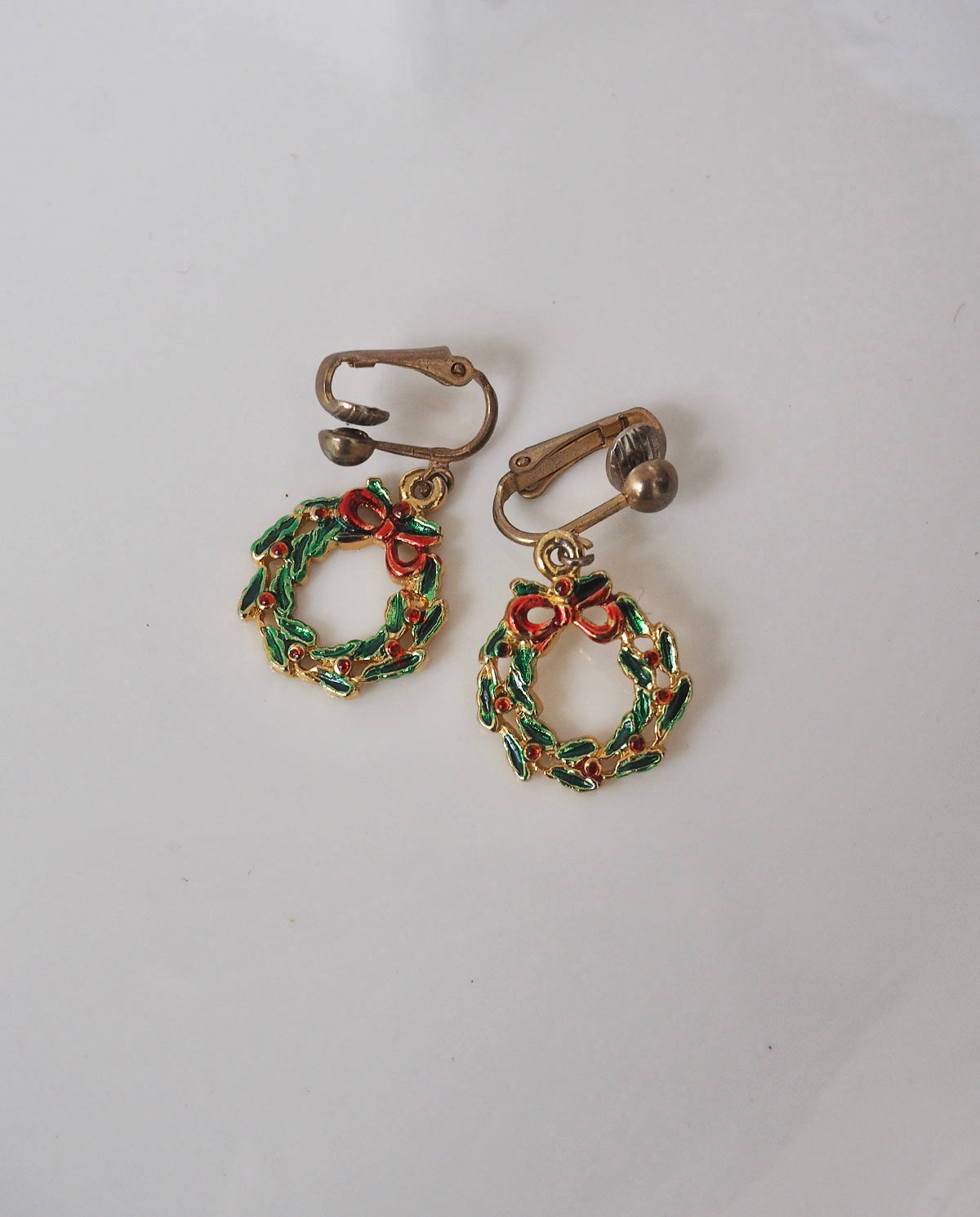 Christmas Mini Wreath Clip On Earrings