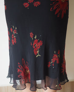 Black Floral Beaded Silk Slip Dress