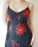 Load image into Gallery viewer, Black Floral Beaded Silk Slip Dress
