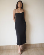 Load image into Gallery viewer, Black Longline Cowl Neck Silk Slip Dress
