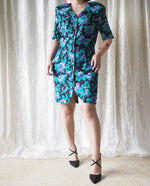 Load image into Gallery viewer, Blue-Floral-Button-Down-Dress-2
