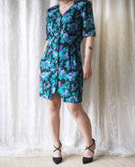 Load image into Gallery viewer, Blue-Floral-Button-Down-Dress-side
