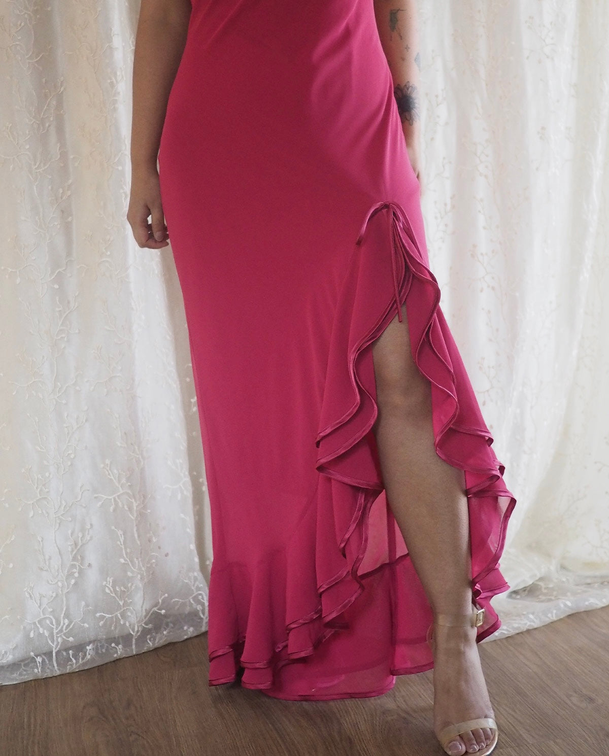 Pink Ruffle Slip Maxi Dress