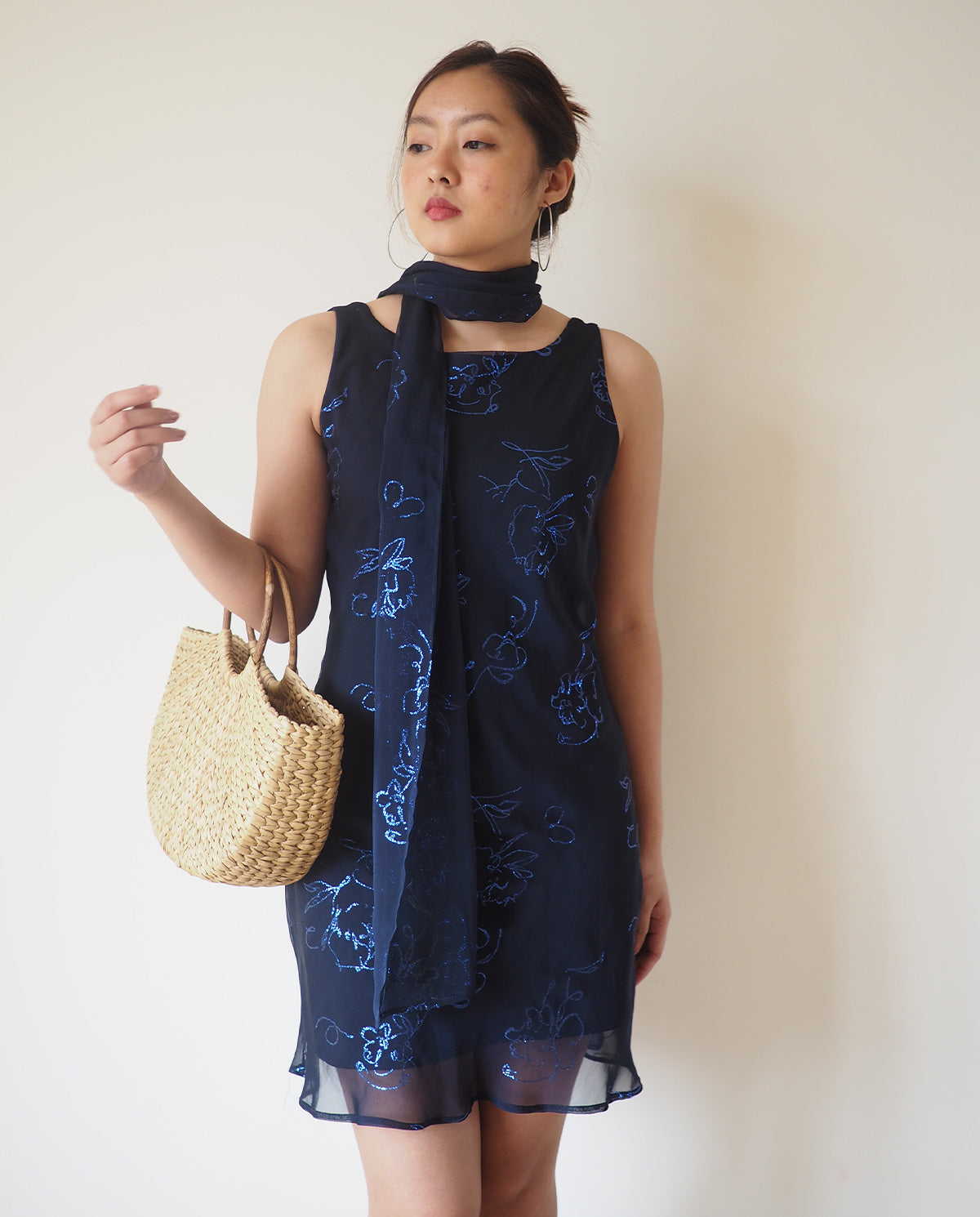 Navy Glitter Mini Dress with Matching Scarf