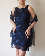 Load image into Gallery viewer, Navy Glitter Mini Dress with Matching Scarf
