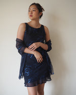 Load image into Gallery viewer, Navy Glitter Mini Dress with Matching Scarf
