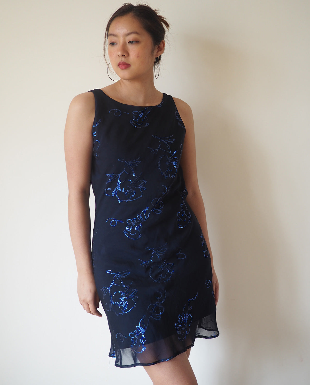 Navy Glitter Mini Dress with Matching Scarf