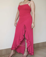 Load image into Gallery viewer, Pink Ruffle Slip Maxi Dress
