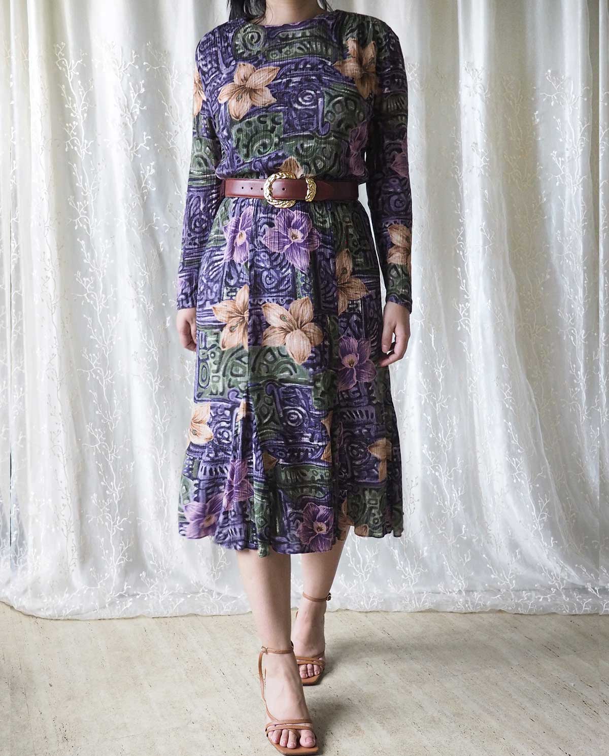 Vintage Purple Floral Midi Dress