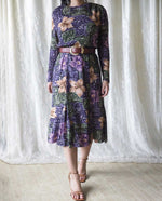 Load image into Gallery viewer, Vintage Purple Floral Midi Dress
