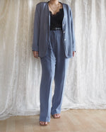 Load image into Gallery viewer, Vintage-Blue-Silk-3-Piece-Blazer-Top-and-Pants-Suit
