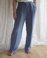 Load image into Gallery viewer, Vintage-Blue-Silk-3-Piece-Blazer-Top-and-Pants-Suit 6

