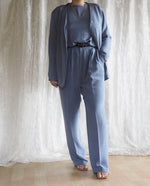 Load image into Gallery viewer, Vintage-Blue-Silk-3-Piece-Blazer-Top-and-Pants-Suit 1
