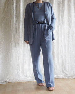 Vintage-Blue-Silk-3-Piece-Blazer-Top-and-Pants-Suit 1