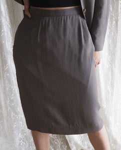 Vintage-Brown-Collarless-Blazer-and-Skirt-Suit 5