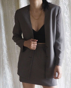 Vintage-Brown-Collarless-Blazer-and-Skirt-Suit 2
