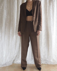 Vintage Brown Linen Blazer and Pant Suit