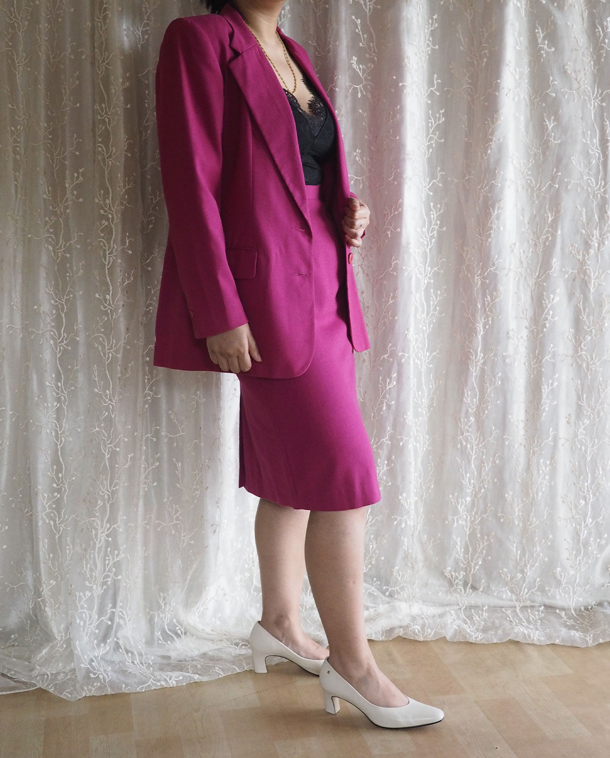 Vintage-Fuchsia-Blazer-and-Skirt-Suit 3