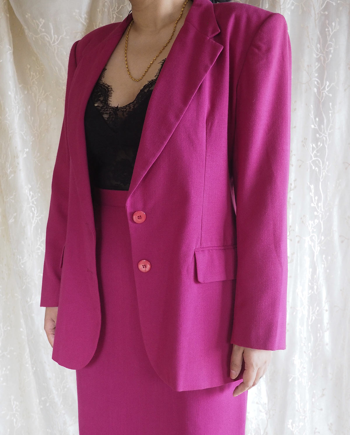 Vintage-Fuchsia-Blazer-and-Skirt-Suit 4