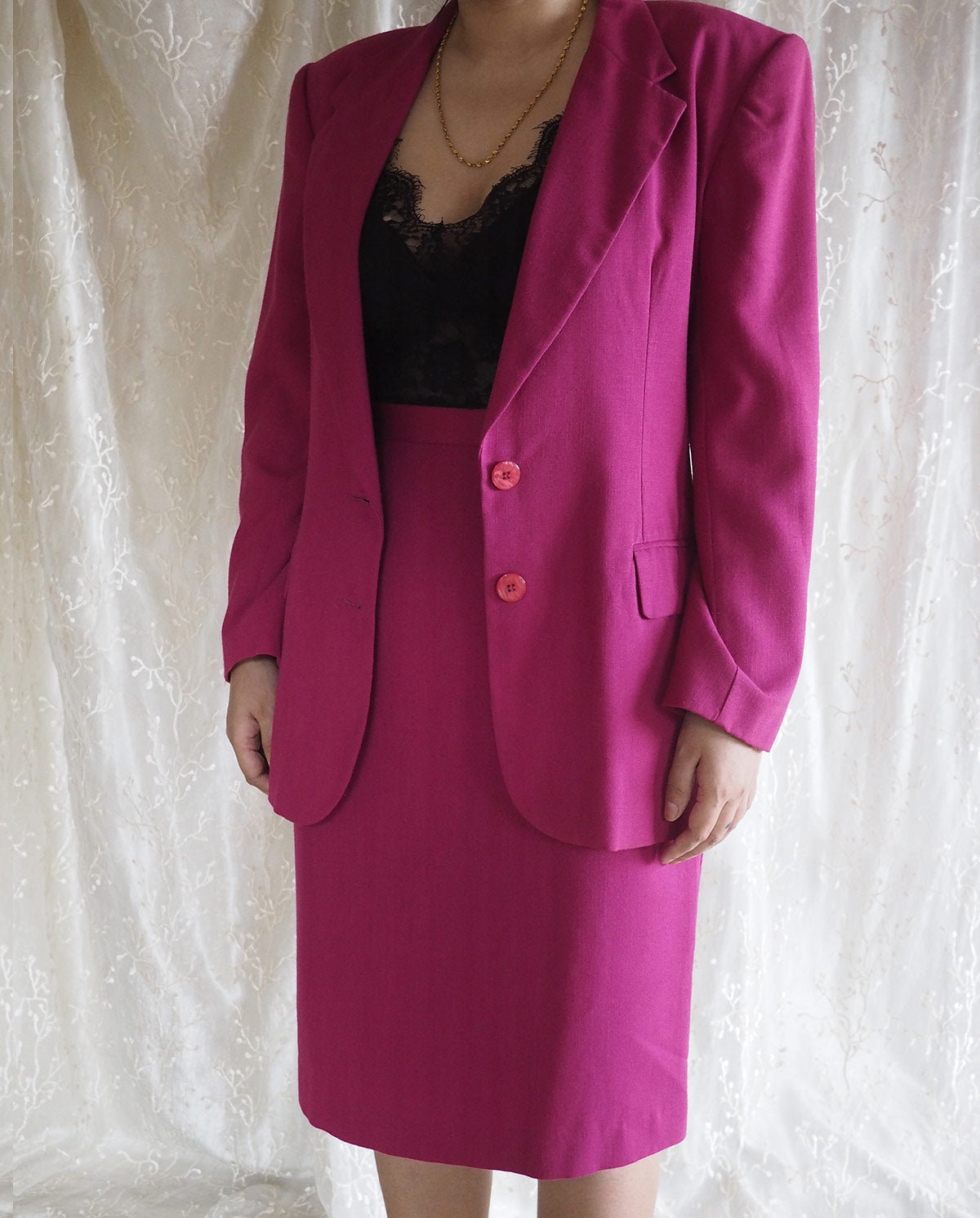 Vintage-Fuchsia-Blazer-and-Skirt-Suit 2