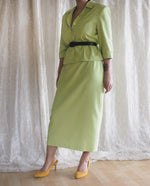 Load image into Gallery viewer, Vintage-Lime-Green-Blazer-and-Midi-Skirt-Suit-1
