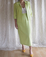 Load image into Gallery viewer, Vintage-Lime-Green-Blazer-and-Midi-Skirt-Suit-4
