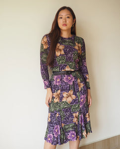 Vintage Purple Floral Midi Dress
